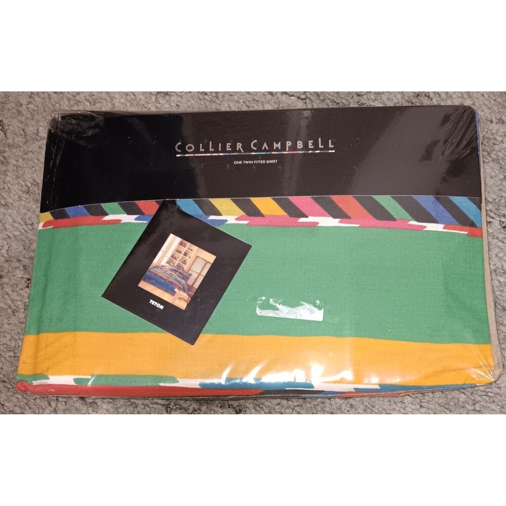 Vintage Collier Campbell Teton Twin Fitted Sheet New 1993 Colorful 200 TC